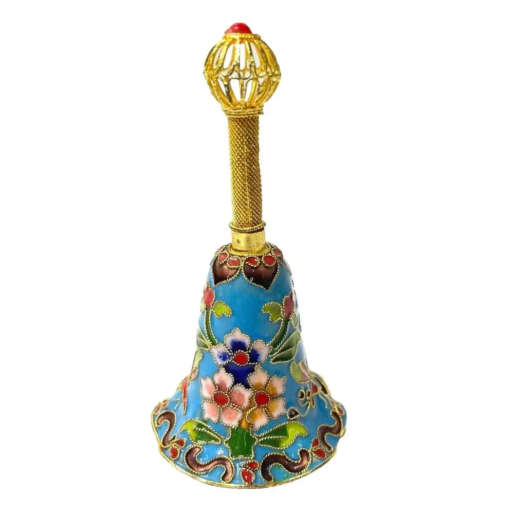 Vintage Cloisonné Blue Floral Dinner Bell 4.5